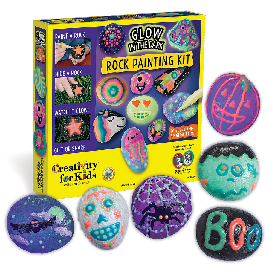 Creativity for Kids Glow In The Dark Rock Painting Kit - Paint 10 Rocks with Water Resistant Glow Paint - Crafts for Kids