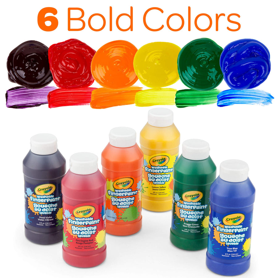 Crayola Washable Finger Paints, 6 Count, School Painting Supplies, Gifts for Kids, 3, 4, 5, 6, 7