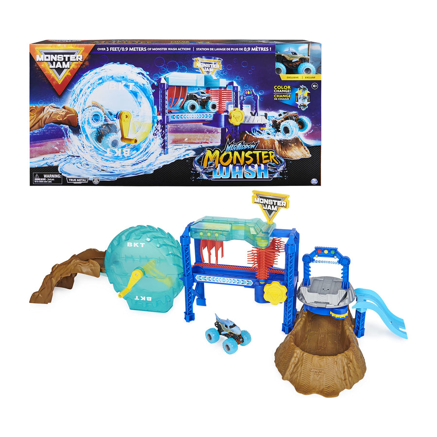 Monster Jam, Megalodon Monster Wash, Includes Color-Changing Megalodon Monster Truck, Interactive Water Play Kids Toys for Aged 3 and Up
