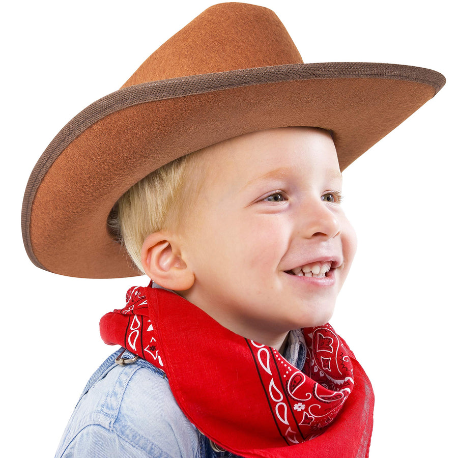 Narwhal Novelties Junior Cowboy Hat, Brown with Bandanna, Red; Bandanna & Cowboy Hat for Kids, Unisex