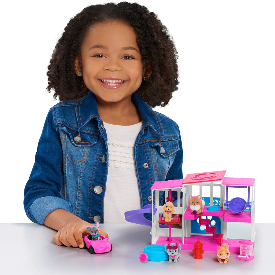 Barbie Pet Dreamhouse 2-Sided Playset, 10-pieces Include Pets and Accessories, by Just Play