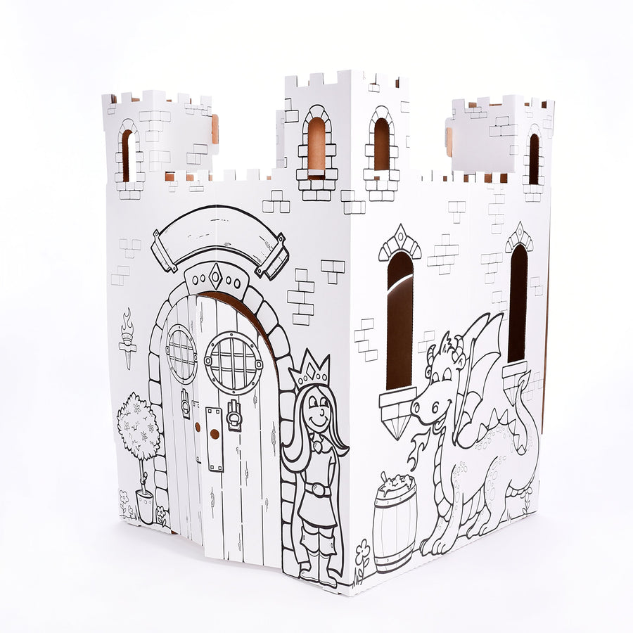 Easy Playhouse Fairy Tale Castle - Kids Art and Craft for Indoor and Outdoor Fun, Color, Draw, Doodle – Decorate and Personalize a Cardboard Fort, 32" X 32" X 43. 5" - Made in USA, Age 3+, White