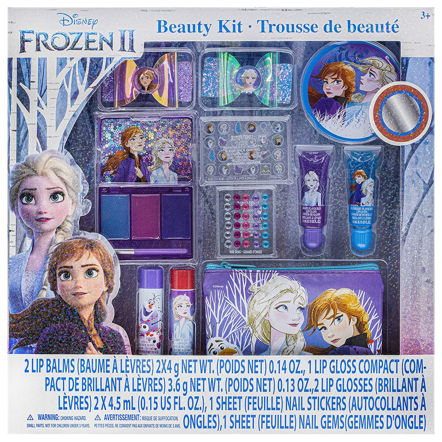 Disney Frozen 2 - Townley Girl Super Sparkly Cosmetic Beauty Makeup Set For Girls with Clips, Press On Nail, Lip Gloss, Nail Stickers, Lip Balm, Nail Gems and Mirror For Parties, Sleepovers & Makeovers