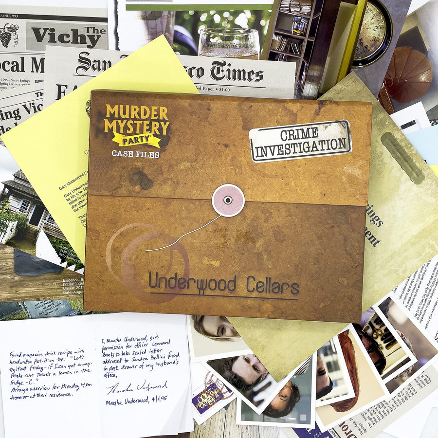 Murder Mystery Party Case Files: Underwood Cellars Unsolved Mystery Detective Case File Game Play Alone, w/ Friends, Family or for Couples Date Night Ages 14+ from University Games , Brown