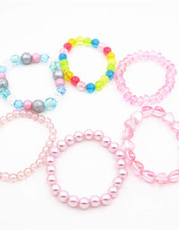 BGSHEMNI 6 Pieces Princess Bracelets,Rainbow Stretchy Bead Bracelets Pink Love Bracelet,Girls Costume Jewelry Set
