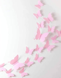 24pcs 3D Butterfly Removable Mural Stickers Wall Stickers Decal for Home and Room Decoration (Pink)
