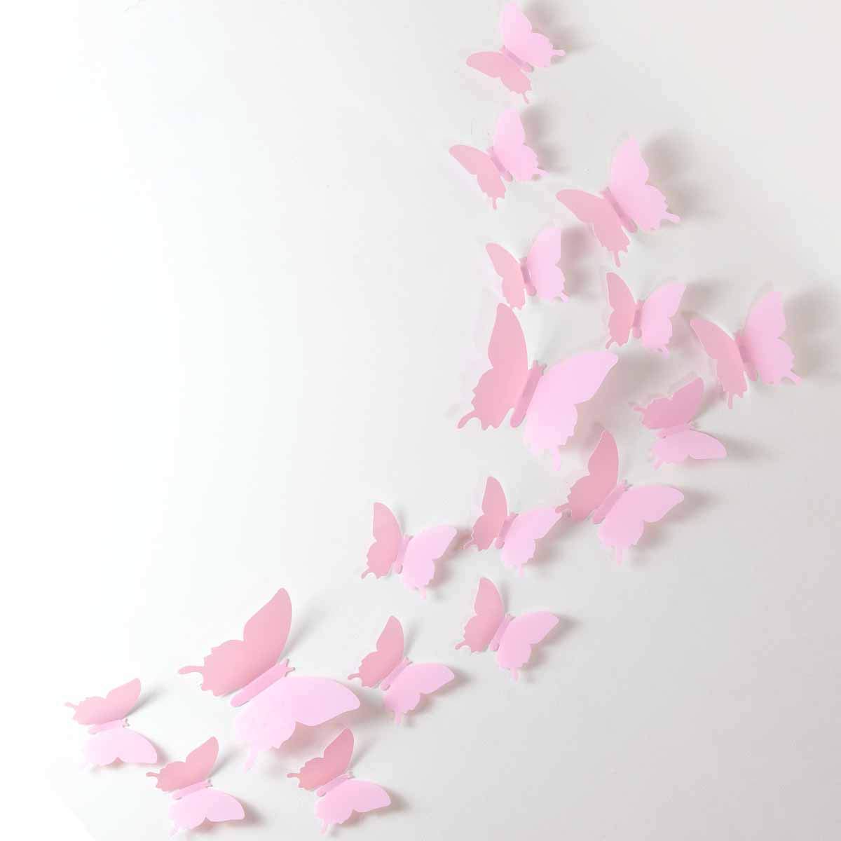 24pcs 3D Butterfly Removable Mural Stickers Wall Stickers Decal for Home and Room Decoration (Pink)