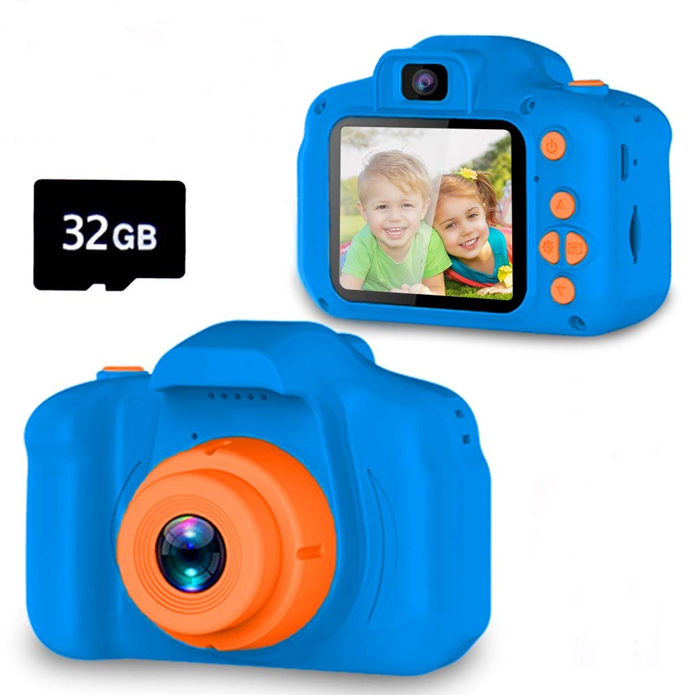 Seckton Upgrade Kids Selfie Camera, Christmas Birthday Gifts for Boys Age 3-9, HD Digital Video Cameras for Toddler, Portable Toy for 3 4 5 6 7 8 Year Old Boy with 32GB SD Card-Navy Blue