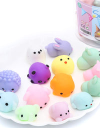 Squishies Squishy Toy 24pcs Party Favors for Kids Mochi Squishy Toy moji Kids Party Favors Mini Kawaii squishies Mochi Stress Reliever Anxiety Toys Easter Basket Stuffers fillers with Storage Box
