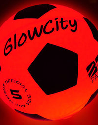 GlowCity Glow Balls for Kids - Pack of 3 with Official Sized Glow in The Dark Football, LED Basketball and Size 5 Light Up Soccer Ball - Spare Batteries Included﻿

