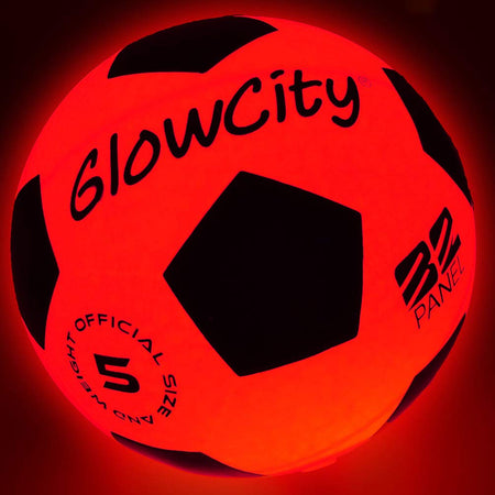 GlowCity Glow Balls for Kids - Pack of 3 with Official Sized Glow in The Dark Football, LED Basketball and Size 5 Light Up Soccer Ball - Spare Batteries Included﻿
