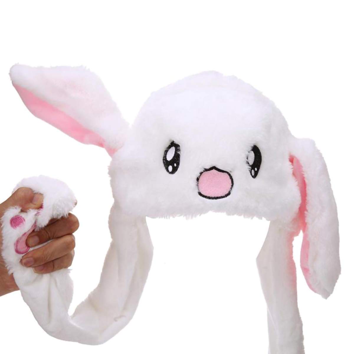 IronBuddy Rabbit Hat Ear Moving Jumping Hat Funny Bunny Plush Hat Cap for Women Girls, Cosplay Christmas Party Holiday Hat (White)