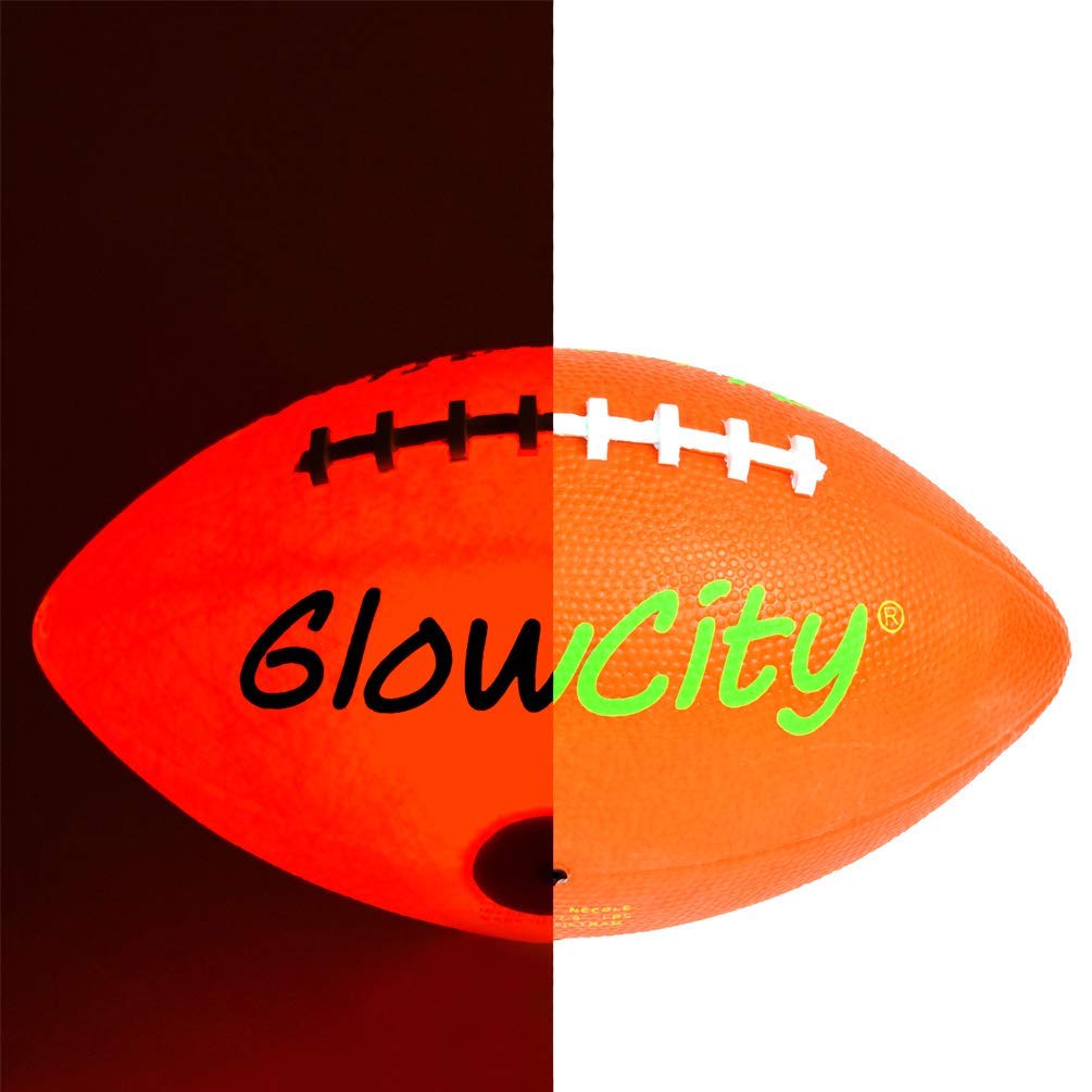 GlowCity Glow Balls for Kids - Pack of 3 with Official Sized Glow in The Dark Football, LED Basketball and Size 5 Light Up Soccer Ball - Spare Batteries Included﻿