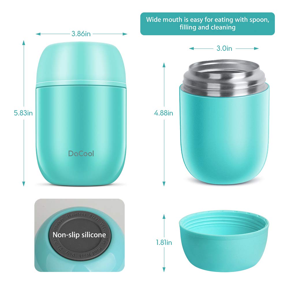 DaCool Insulated Lunch Container Hot Food Jar 16 oz Stainless Steel Vacuum Bento Lunch Box for Kids Adult with Spoon Leak Proof Hot Cold Food for School Office Picnic Travel Outdoors - Cyan Blue