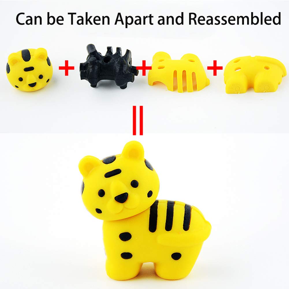 URSKYTOUS 60Pcs Animal Pencil Erasers Bulk Kids Japanese Come Apart Puzzle Eraser Toys for Party Favors, Classroom Prizes, Carnival Gifts and School Supplies(Random Designs)