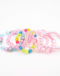 BGSHEMNI 6 Pieces Princess Bracelets,Rainbow Stretchy Bead Bracelets Pink Love Bracelet,Girls Costume Jewelry Set
