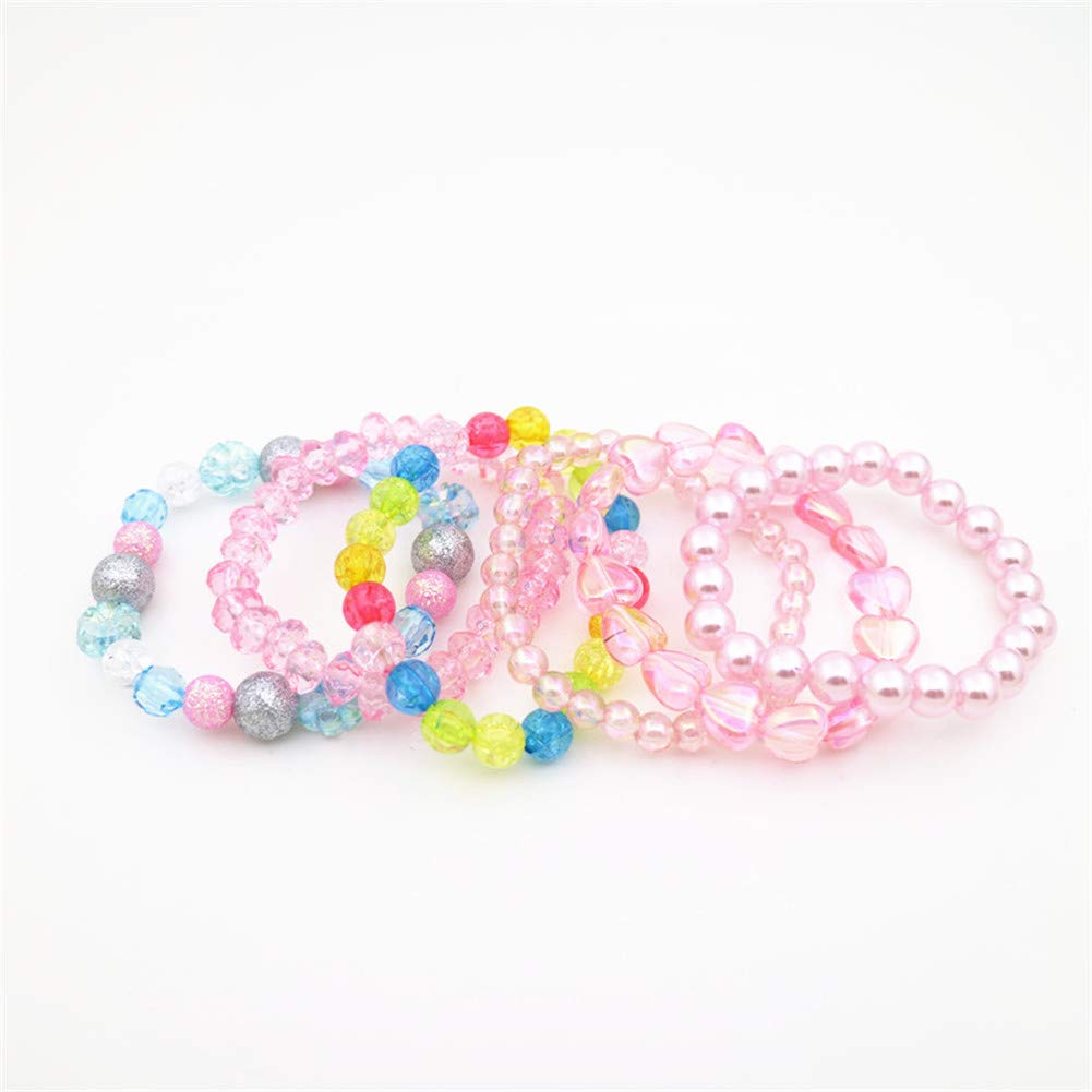 BGSHEMNI 6 Pieces Princess Bracelets,Rainbow Stretchy Bead Bracelets Pink Love Bracelet,Girls Costume Jewelry Set