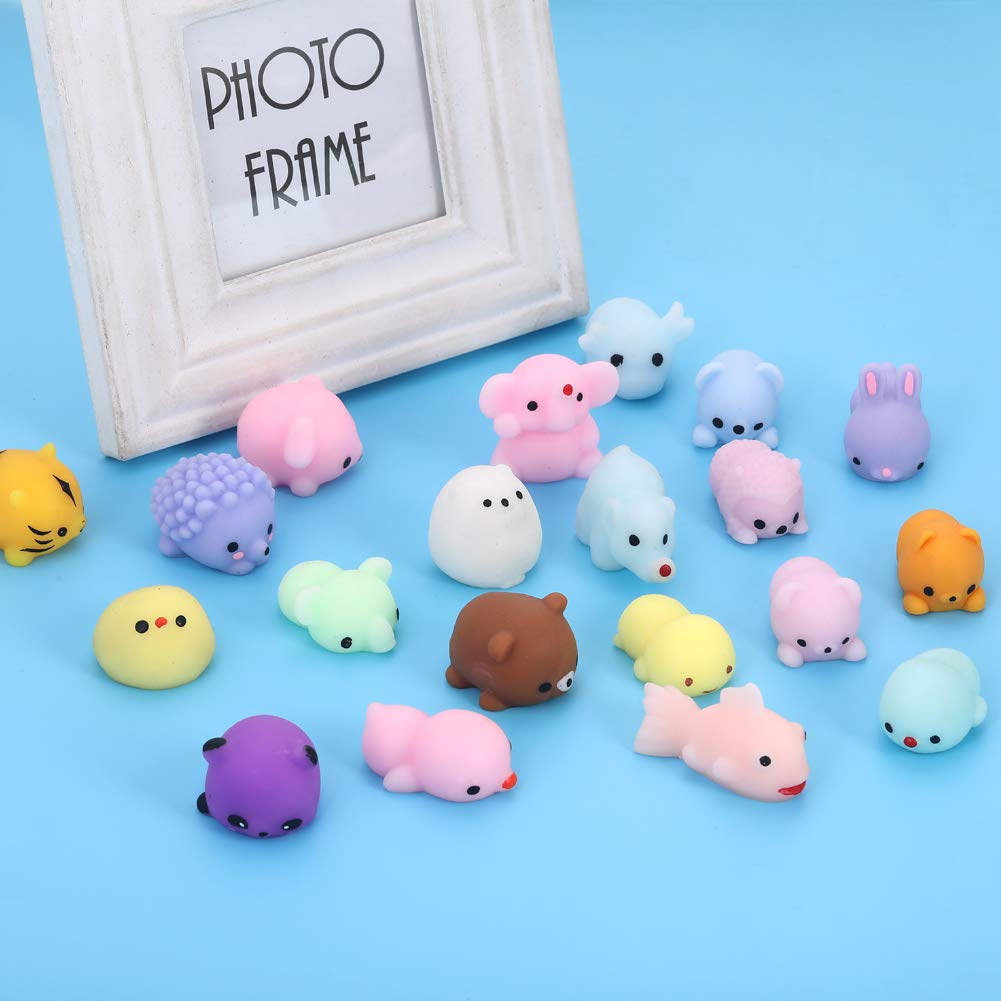 Squishies Squishy Toy 24pcs Party Favors for Kids Mochi Squishy Toy moji Kids Party Favors Mini Kawaii squishies Mochi Stress Reliever Anxiety Toys Easter Basket Stuffers fillers with Storage Box