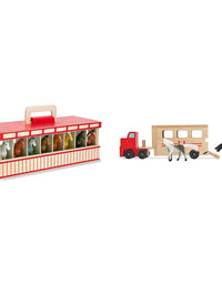 Melissa & Doug Take-Along Show-Horse Stable Play Set With Wooden Stable Box and 8 Toy Horses
