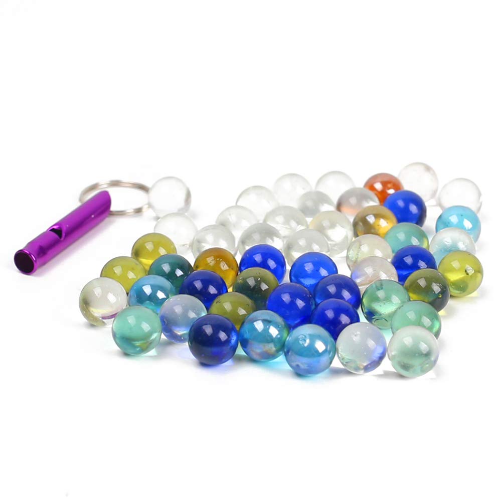 POPLAY 50 PCS Beautiful Player Marbles Bulk for Marble Games,Multiple Colors(1 Whistle for Free)