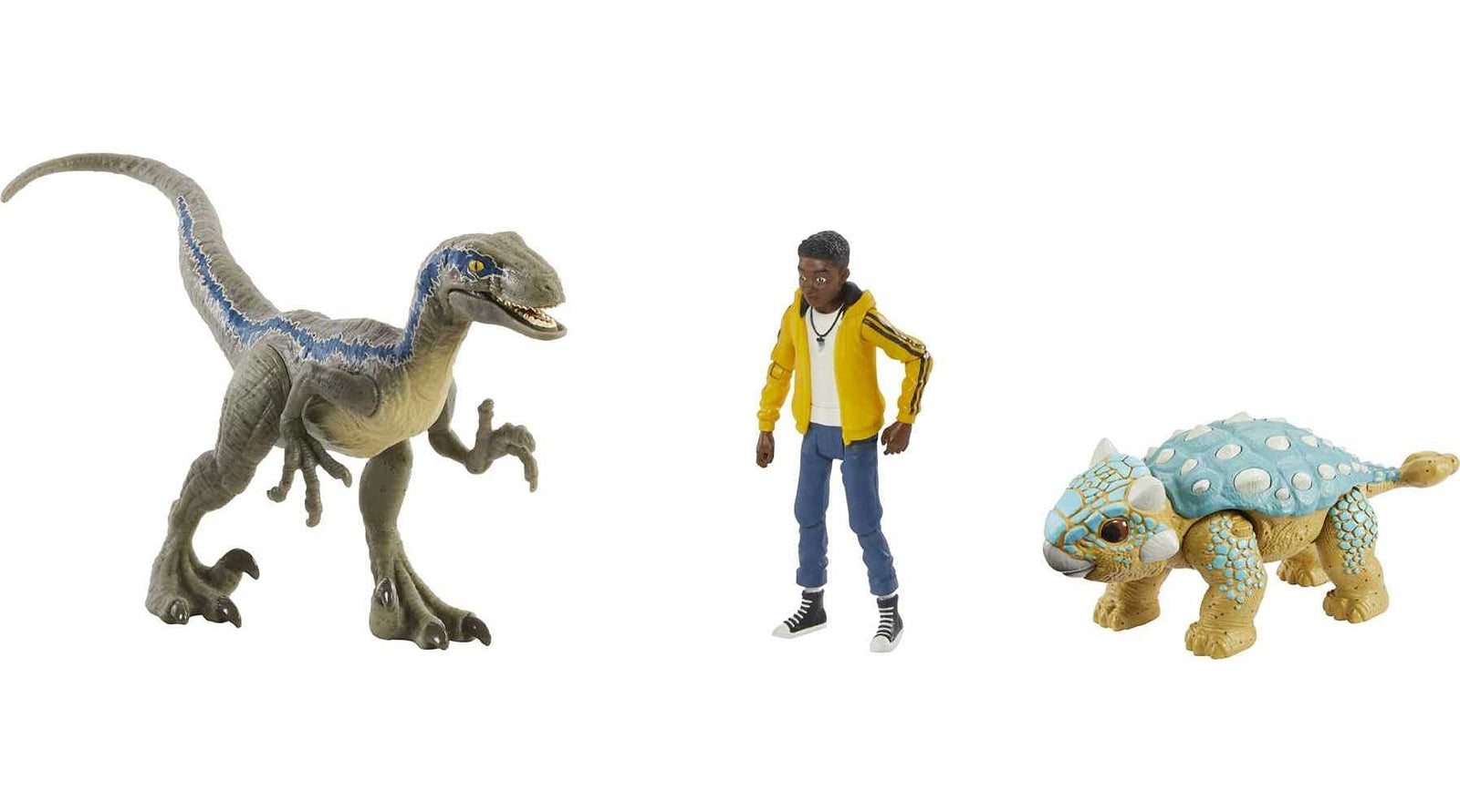 Jurassic World Darius Storypack with 3 Action Figures, Darius, Velociraptor Blue & Ankylosurus Bumpy, Camp Cretaceous Authentic Decoration & Movable Joints [Amazon Exclusive]