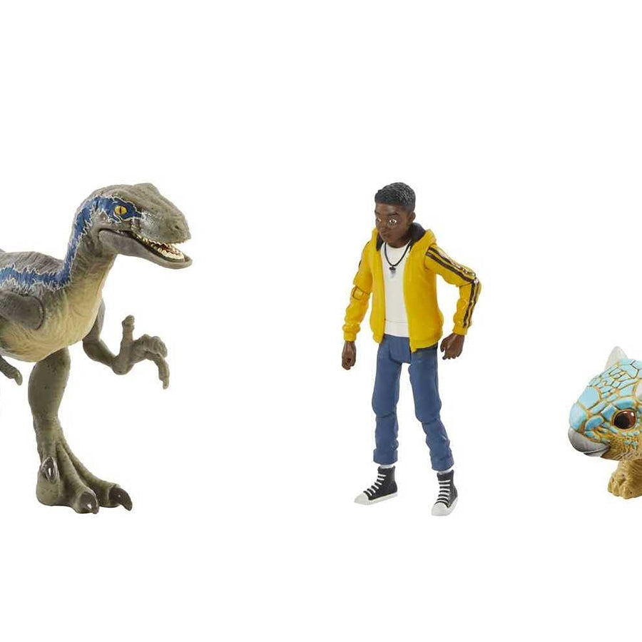 Jurassic World Darius Storypack with 3 Action Figures, Darius, Velociraptor Blue & Ankylosurus Bumpy, Camp Cretaceous Authentic Decoration & Movable Joints [Amazon Exclusive]