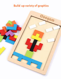 Coogam Wooden Blocks Puzzle Brain Teasers Toy Tangram Jigsaw Intelligence Colorful 3D Russian Blocks Game STEM Montessori Educational Gift for Kids (40 Pcs)
