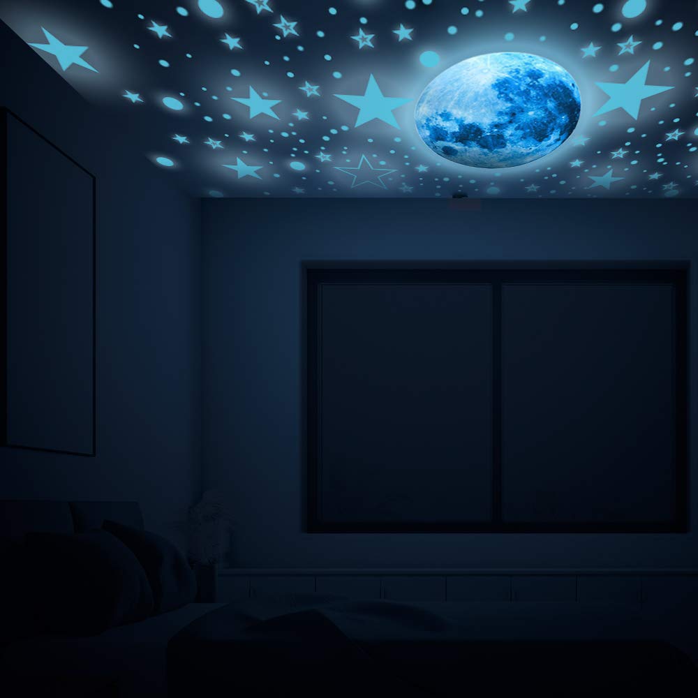 Glow in The Dark Stars for Ceiling,Glow in The Dark Stars and Moon Wall Decals, 1108 Pcs Ceiling Stars Glow in The Dark Kids Wall Decors, Perfect for Kids Nursery Bedroom Living Room(Sky Blue) (Sky Blue)