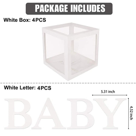 BabyShower Box Set of 4 Clear Baby Block Boxes with Baby Letters Party Decoration - Transparent Ballon Boxes Backdrop - Baby Shower & Birthday Party