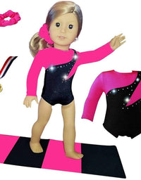 18 inch Doll Gymnastics Outfit Neon Pink - Compatible with18 inch Dolls Clothes and Accessories (4 Pieces in All)
