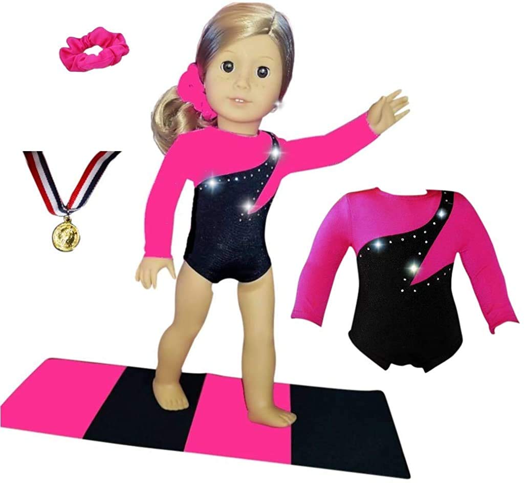 18 inch Doll Gymnastics Outfit Neon Pink - Compatible with18 inch Dolls Clothes and Accessories (4 Pieces in All)