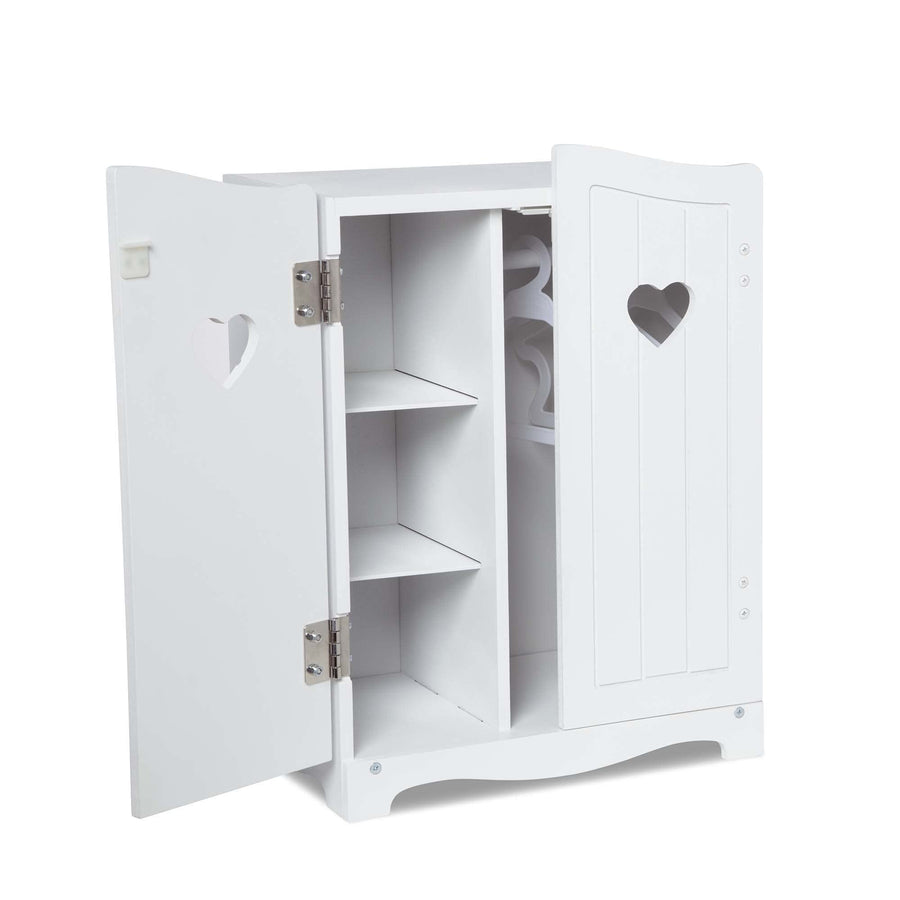 Melissa & Doug Mine to Love Wooden Play Armoire Closet for Dolls, Stuffed Animals - White (17.3”H x 12.4”W x 8.5”D Assembled)