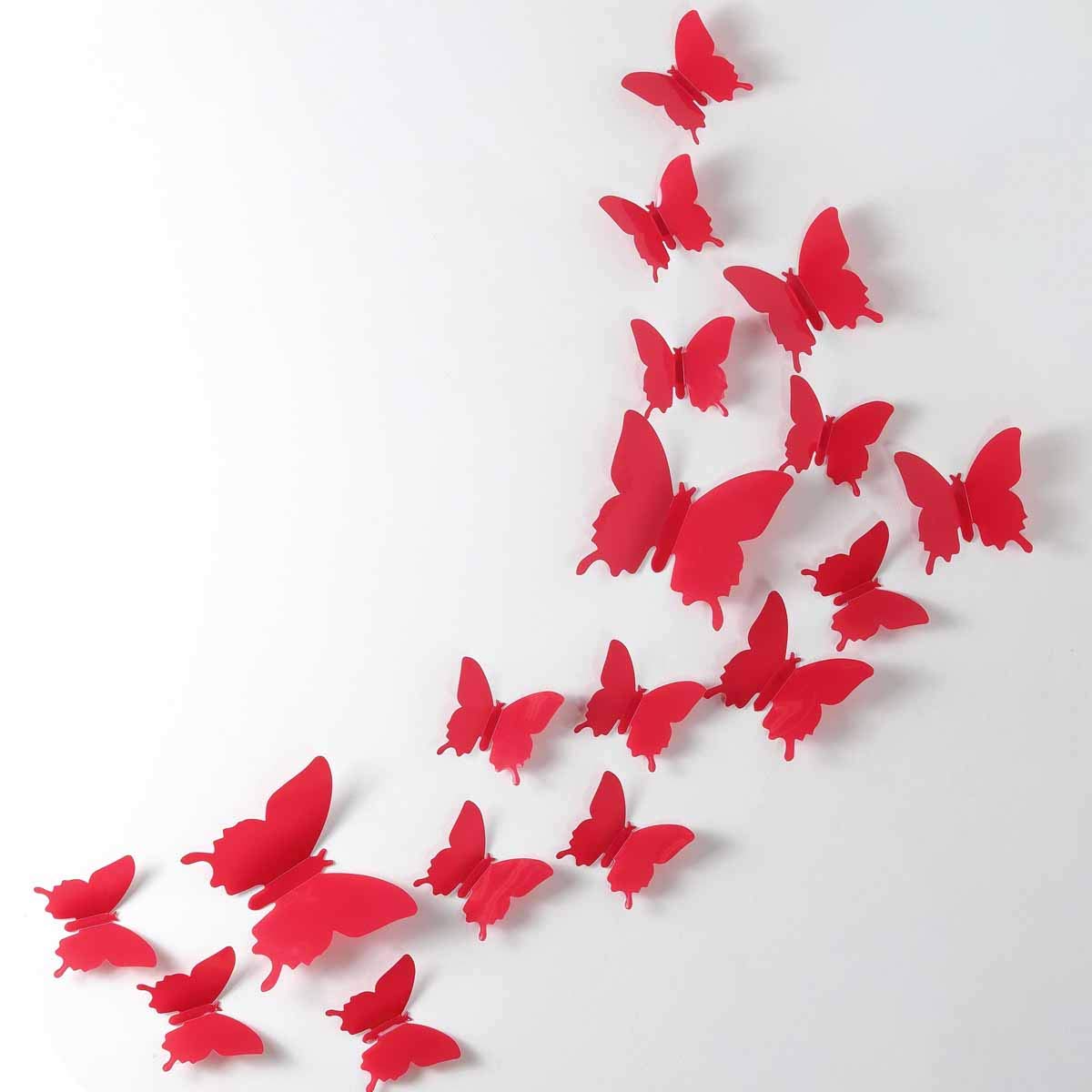 24pcs 3D Butterfly Removable Mural Stickers Wall Stickers Decal for Home and Room Decoration (Pink)