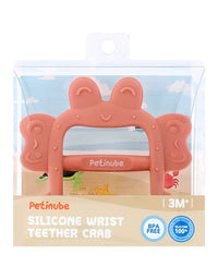 PETINUBE Anti-Dropping Silicone Baby Wrist Teether Soothing Pacifier for Infants 3+ Months Babies, Pack of 1, Made in Korea (Crab, Baby Coral)
