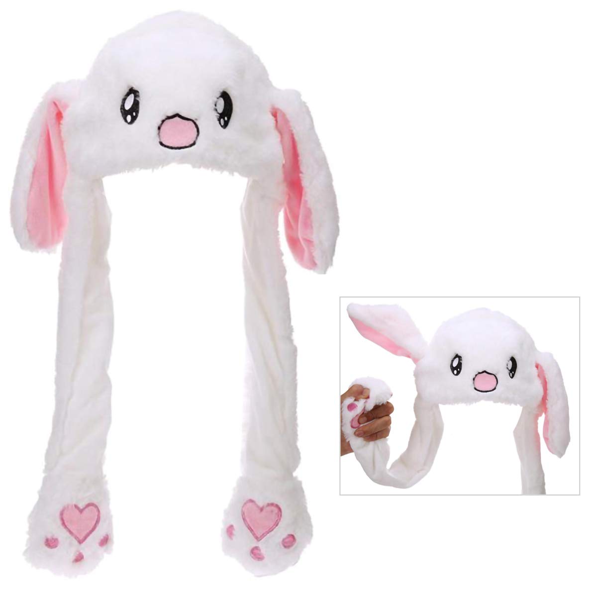 IronBuddy Rabbit Hat Ear Moving Jumping Hat Funny Bunny Plush Hat Cap for Women Girls, Cosplay Christmas Party Holiday Hat (White)