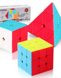 Roxenda Speed Cube Set, Stickerless Magic Cube Set of 2x2x2 3x3x3 Pyramid Frosted Puzzle Cube
