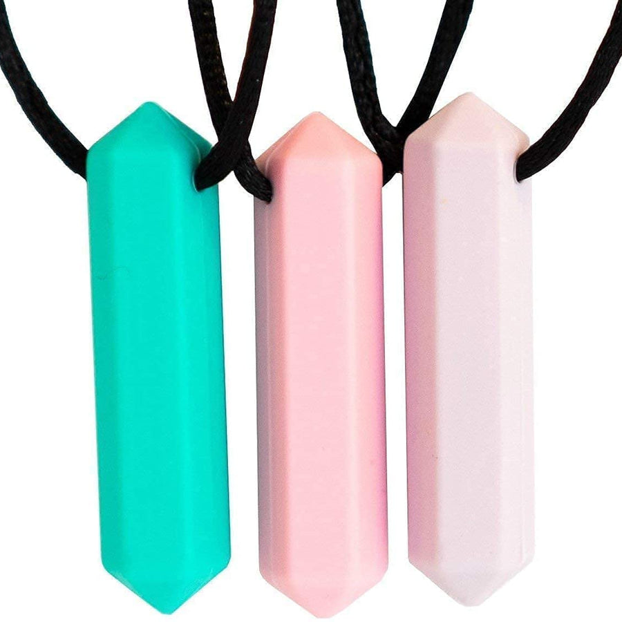 Tilcare Chew Chew Sensory Necklace – Best for Kids or Adults That Like Biting or Have Autism – Perfectly Textured Silicone Chewy Toys - Chewing Pendant for Boys & Girls - Chew Necklaces (3-Pack)