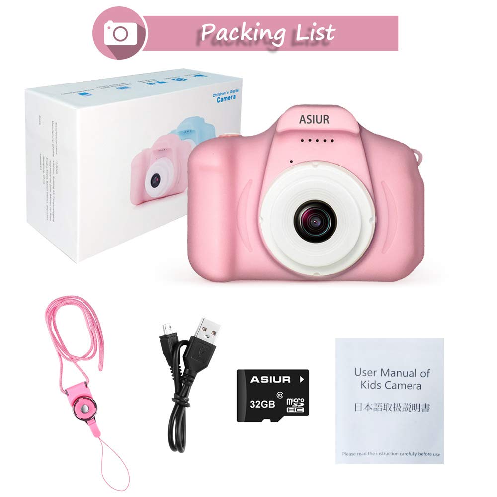 ASIUR Digital Camera for Kids, 1080P FHD Kid Digital Video Camera Children Camera with 32GB SD Card for 3-10 Years Girls