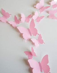 24pcs 3D Butterfly Removable Mural Stickers Wall Stickers Decal for Home and Room Decoration (Pink)
