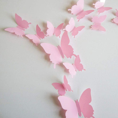 24pcs 3D Butterfly Removable Mural Stickers Wall Stickers Decal for Home and Room Decoration (Pink)