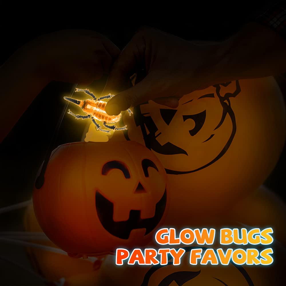 Glow Critters For Halloween Party Favor, Glow in the Dark Party Toys Set for Kids, Trick or Treating Goodie Supplies, School Classroom Game Prizes - 24 Fake Bugs and 34 Mini Glow Sticks