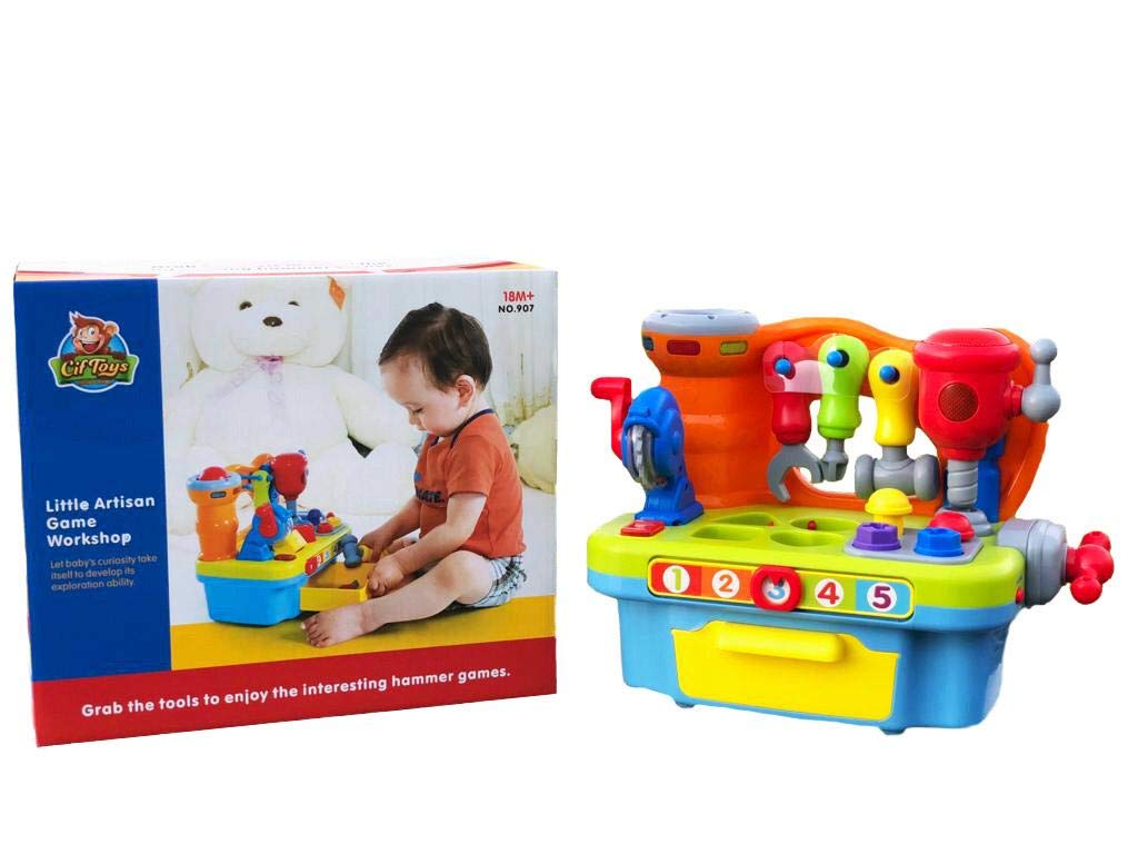 CifToys Musical Learning Workbench Toy for Kids Construction Work Bench Building Tools with Sound Effects & Lights Engineering Pretend Play