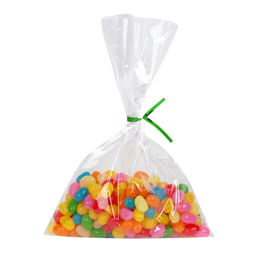 200 Clear Treat Bags 6x9 with 4" Twist Ties 6 Mix Colors - Thick OPP Plastic Bags for Wedding Cookie Birthday Cake Pops Gift Candy Buffet Supplies