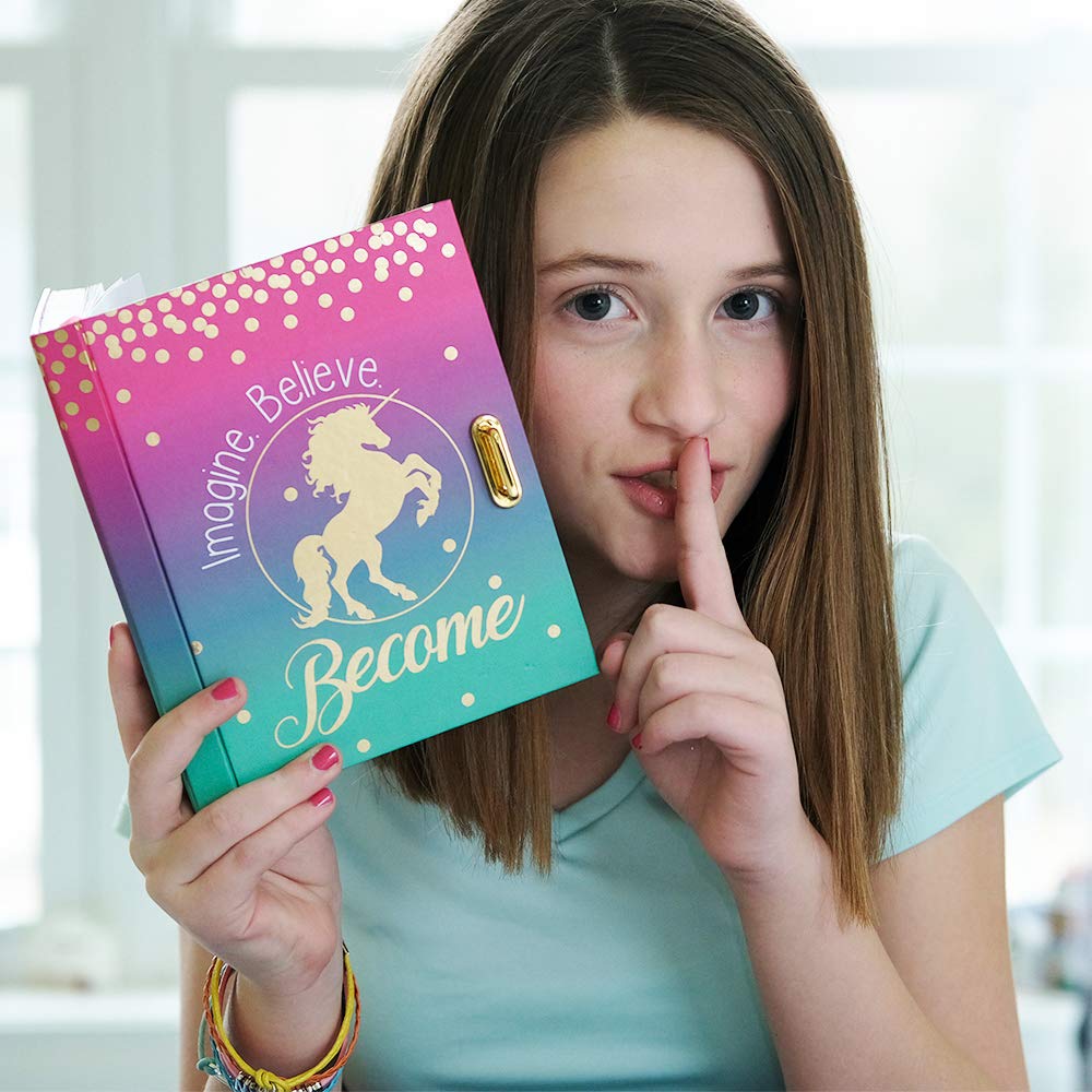 Diary with Lock for Girls - Unicorn Journal with Upgraded Lock and Keys, Notebook Pages for Secret Writing , Blank Pages for Drawing, Multicolor Pen and Bookmark Included