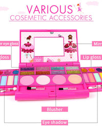 Tomons Kids Washable Makeup Kit, Fold Out Makeup Palette with Mirror, Make Up Toy Cosmetic Kit Gifts for Girls - Safety Tested- Non Toxic, Pink
