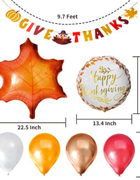 JOYIN 35 Pcs Thanksgiving Party Decoration Set Includes GiveThanks Hanging Banner, Happy Thanksgiving Gold Letter Foil Balloon, 12 Latex and 3 Maple Leaf Ballooons, Fall Holiday Decor Party Supplies
