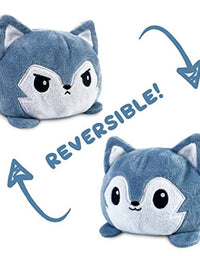 TeeTurtle | The Original Reversible Wolf Plushie | Patented Design | Gray | Happy + Angry | Show Your Mood Without Saying a Word!
