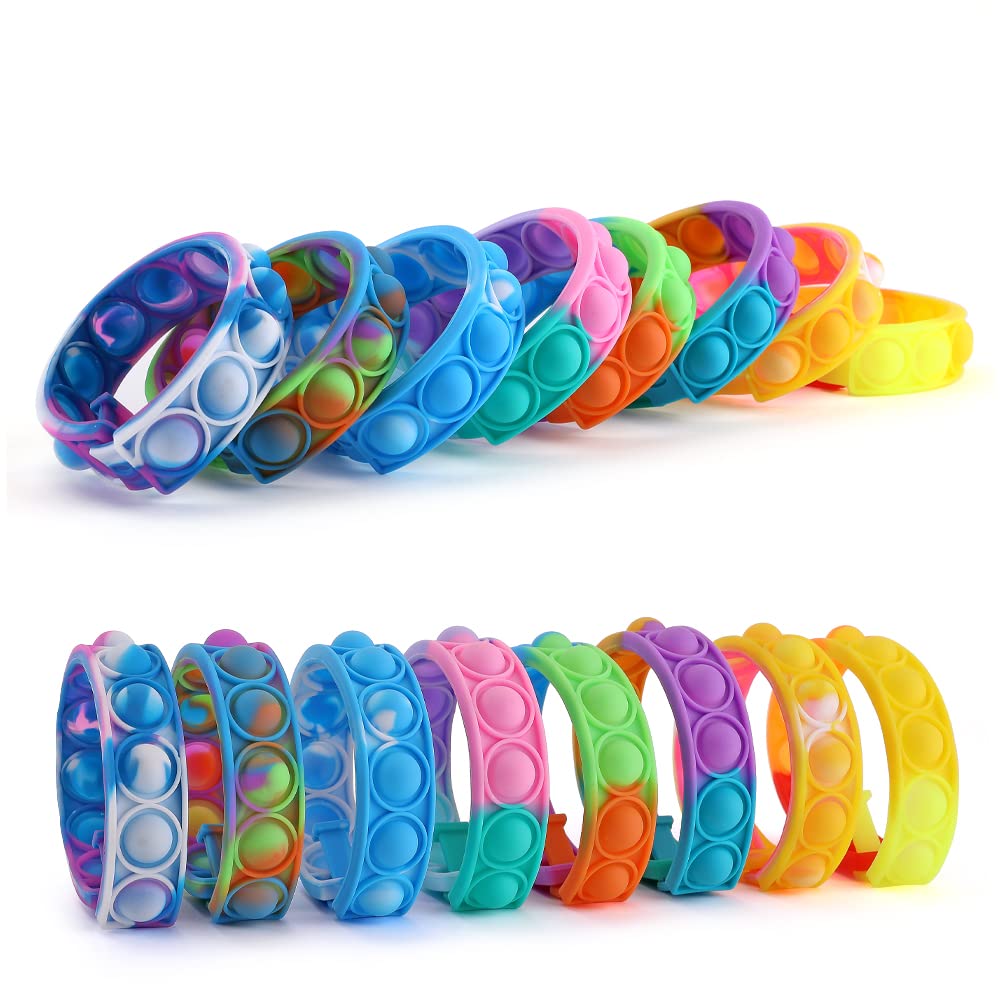 16PCS Pop Fidget Toy Fidget Bracelet, Durable and Adjustable, Multicolor Stress Relief Finger Press Bracelet Wristband for Kids and Adults ADHD ADD Autism Anxiety