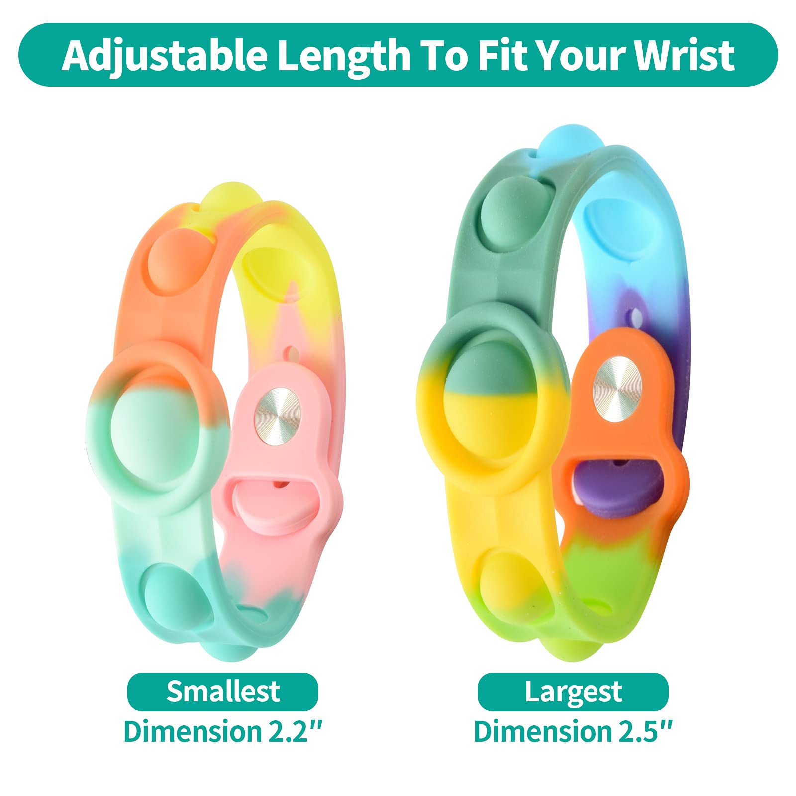 HYSZXUS Stress Relief Wristband Push Bubble Sensory Fidget pop it Bracelets Toy,Wearable Push Pop Bubble Fidget Hand Finger Press Silicone Bracelet Toy for Kids and Adults ADHD ADD Autism-2 Pcs