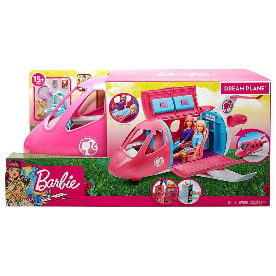 Barbie Dreamplane Transforming Playset with Reclining Seats and Working Overhead Compartments, Plus 15+ Pieces Including a Puppy and a Snack Cart, for Kids 3 Years Old and Up